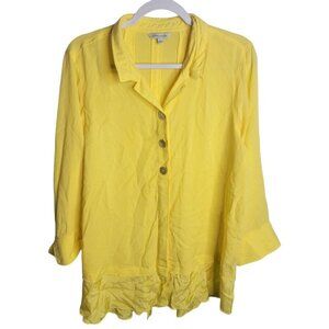 John Mark Womens Large Yellow Lagenlook Layered Button Detail Tunic Boho Hippie